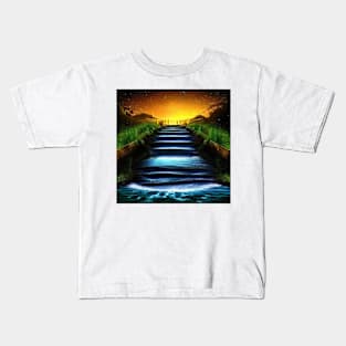 Dusk Stairway Under the Stars Kids T-Shirt